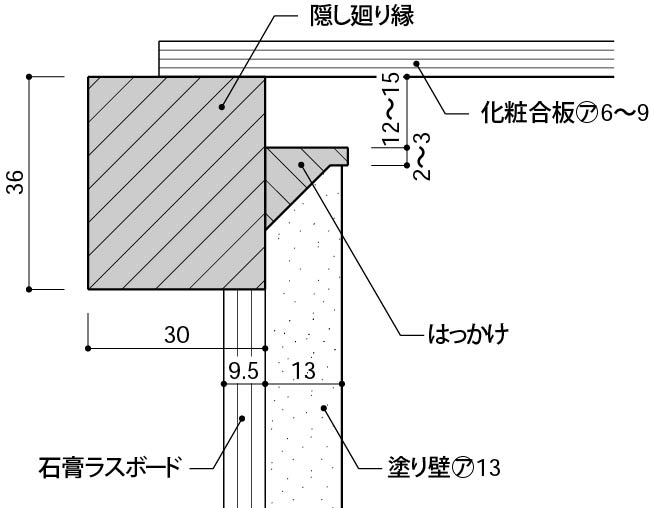 壁が左官仕上げ - 隠し廻り縁（壁目地）